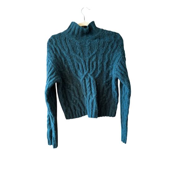 Vince interlaced cable turtleneck sweater teal - Picture 6 of 9